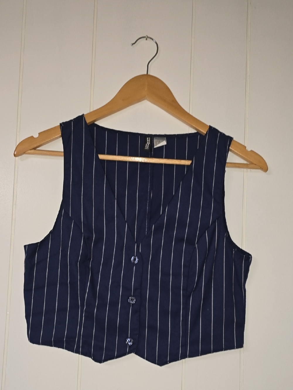 Divided Navy Pinstripe V-Neck Crop Vest